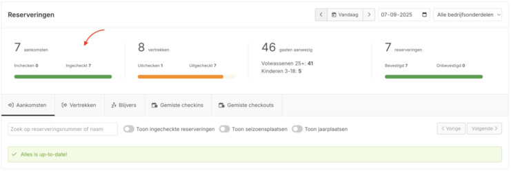 Check in balk cockpit status gasten overzicht recranet