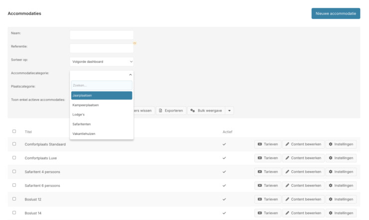 Vernieuwd zoekveld accommodaties zoeken reserveringssysteem recranet