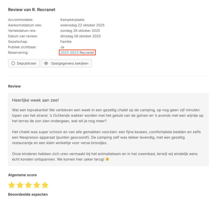 Review reserveringsnummer reserveringssysteem