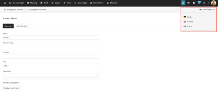 Meertalige kassaproducten instellen reserveringssysteem
