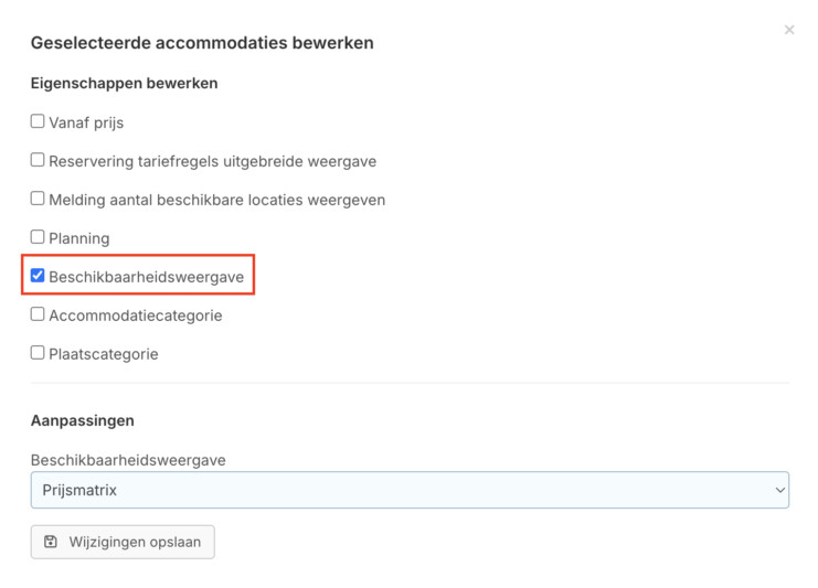 Prijsmatrix in bulk instellen in het reserveringssysteem