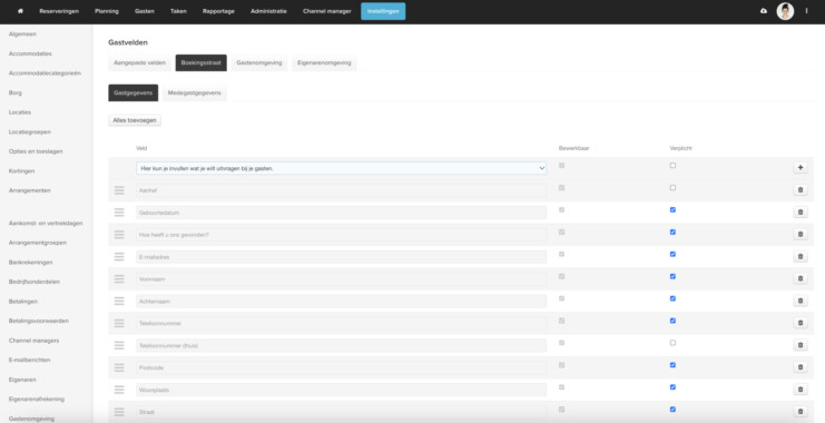 Gastvelden dashboard online reserveringssysteem