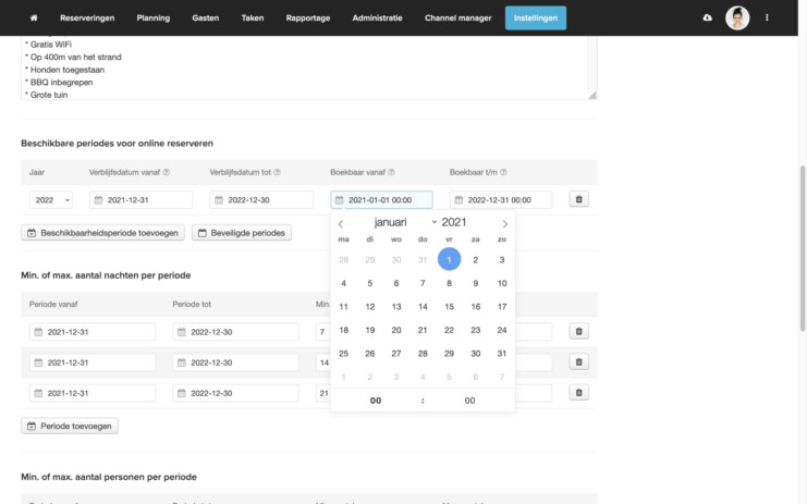 Online reserveringssysteem nieuwe datepicker