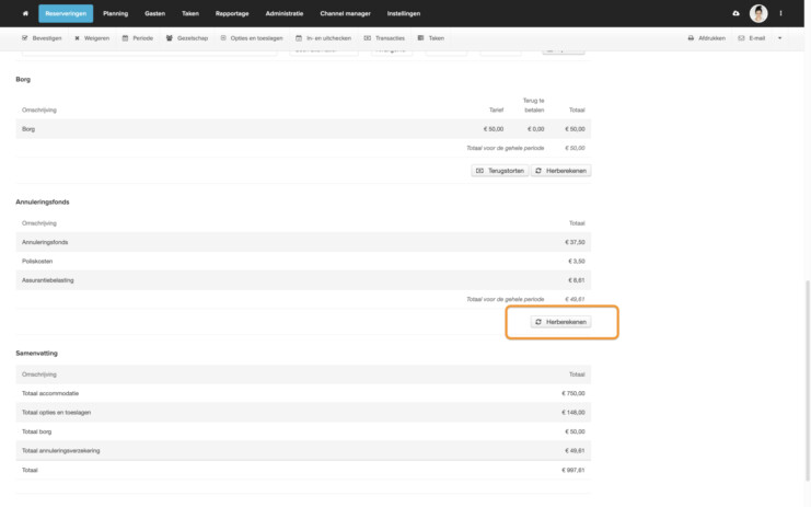 Annuleringsverzekering herberekenen