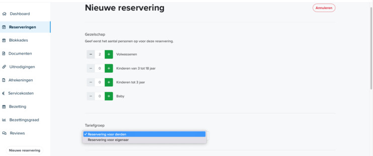 Reserveringssysteem recreatie toerisme eigenarenomgeving2