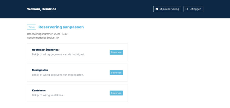 Kenteken aanpassen knop gastenomgeving boekingssysteem