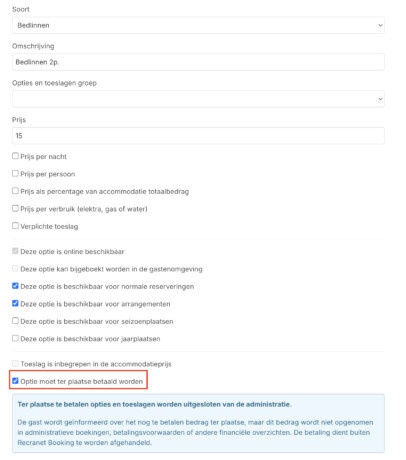 Toeslag instellen reserveringssysteem locatiebetaling