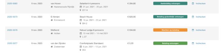 Reserveringssysteem planbord beheer betalingen