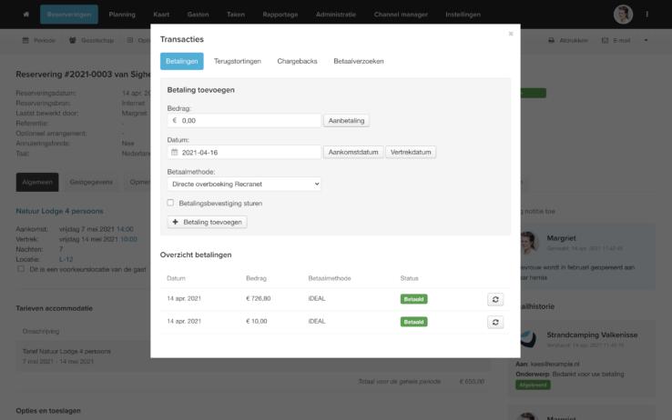 Reserveringssysteem planbord beheer transacties