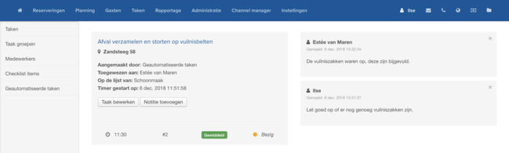 Online reserveringssysteem taken inplannen overzicht 2