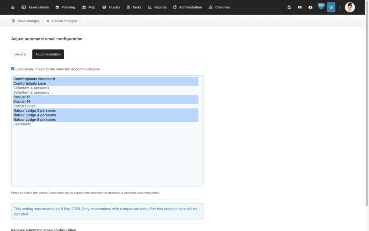 Exclude automatic emails for accommodations in the bookings system