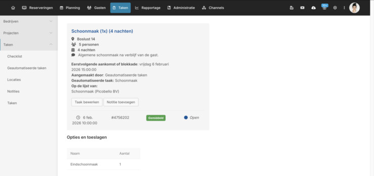 Reserveringssysteem aankomst taken