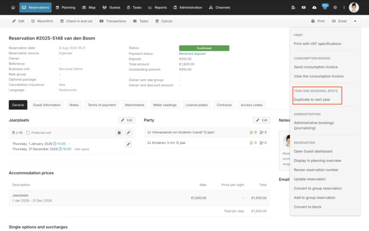 Duplicate an annual pitch with a price agreement in the booking system