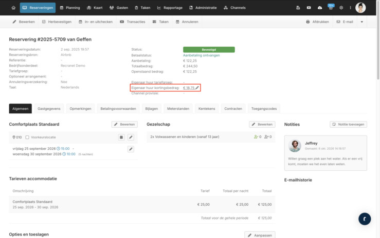 Eigenaar huur kortingsbedrag instellen als percentage of bedrag