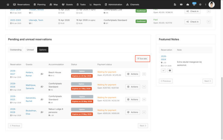 Option reservations sort by expiry date reservation system