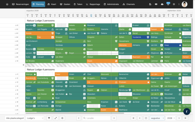 Reserveringssysteem vakantiepark planbord