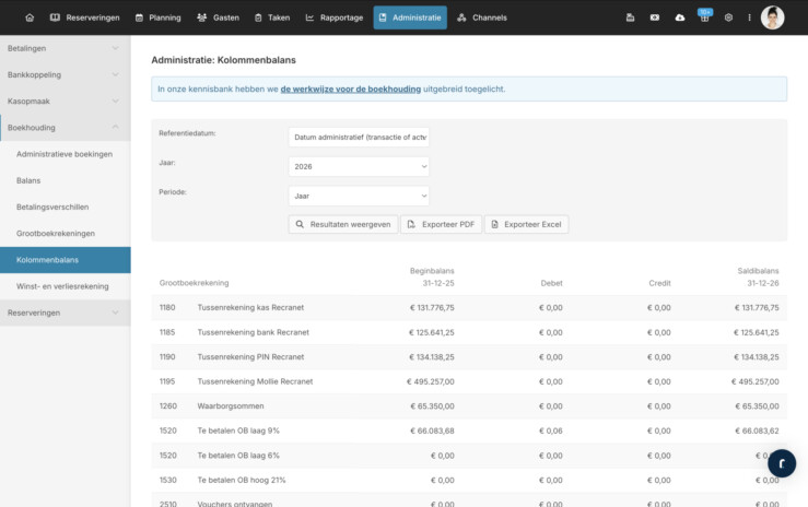 Reserveringsysteem statistieken kolommenbalans
