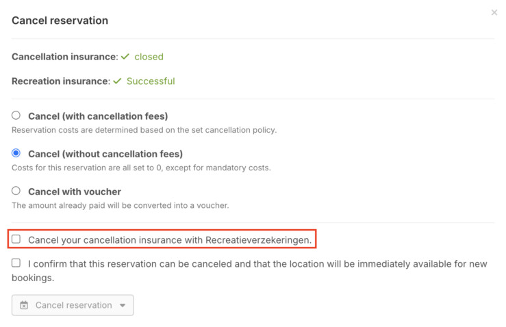 Cancellation insurance expire booking system
