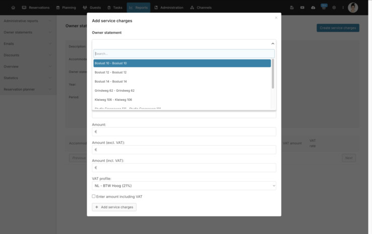 Service charge settlement search booking system