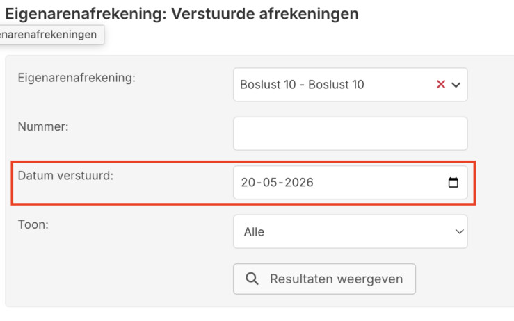 Afrekeningen filteren op verzenddatum reserveringssysteem