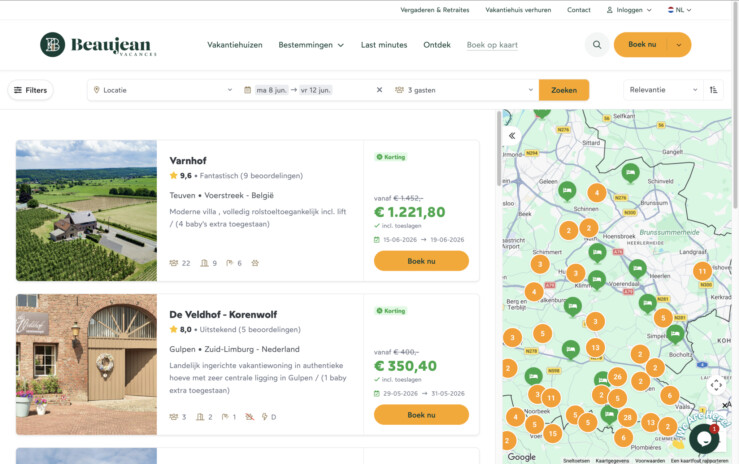 Interactieve kaart online boeken reserveringssysteem