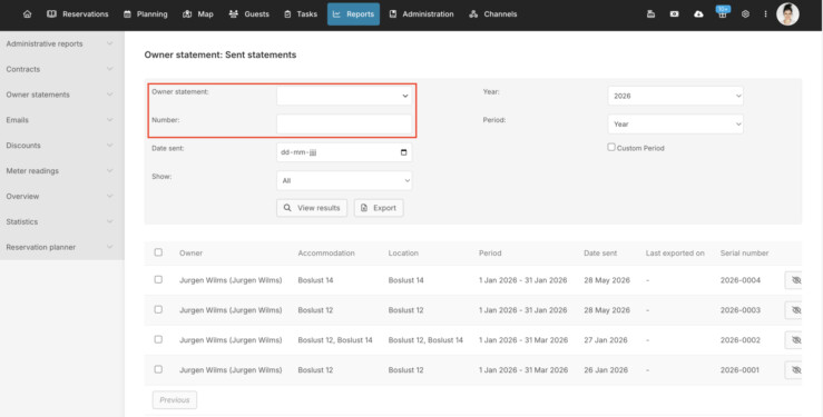 Search field sent settlements owners reservation system