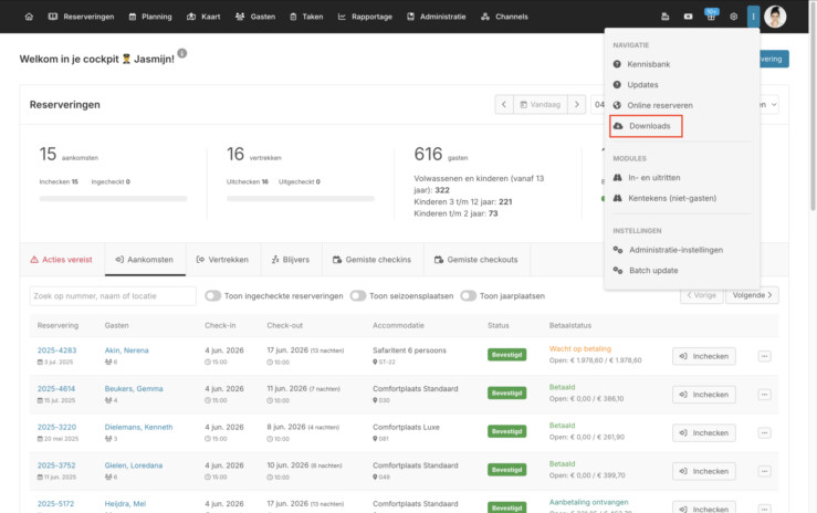 Downloadknop verplaatst naar menu reserveringssysteem