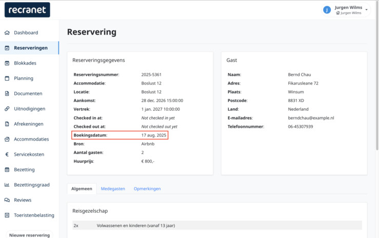 Reserveringsdatum zichtbaar eigenarenomgeving reserveringssysteem