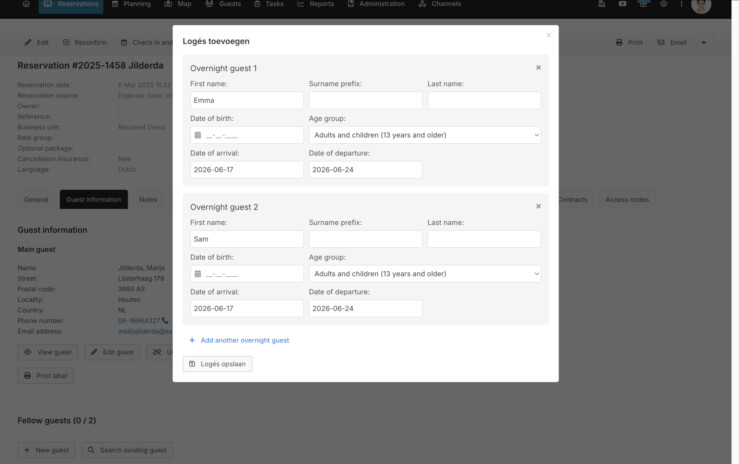 Add multiple guests to reservation reservation system