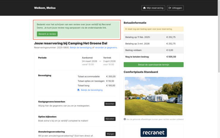 Reviews bewerken gastenomgeving reserveringssysteem