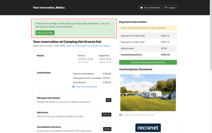 Edit reviews guest environment reservation system