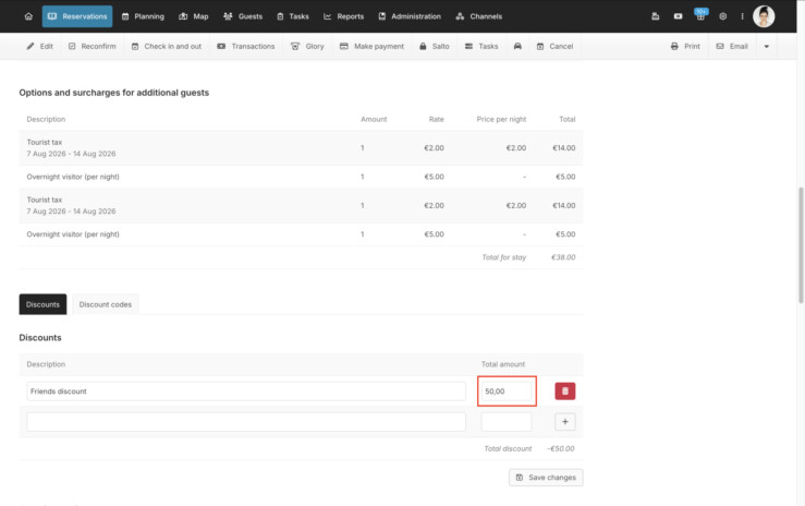 Edit discount rules reservation card reservation system