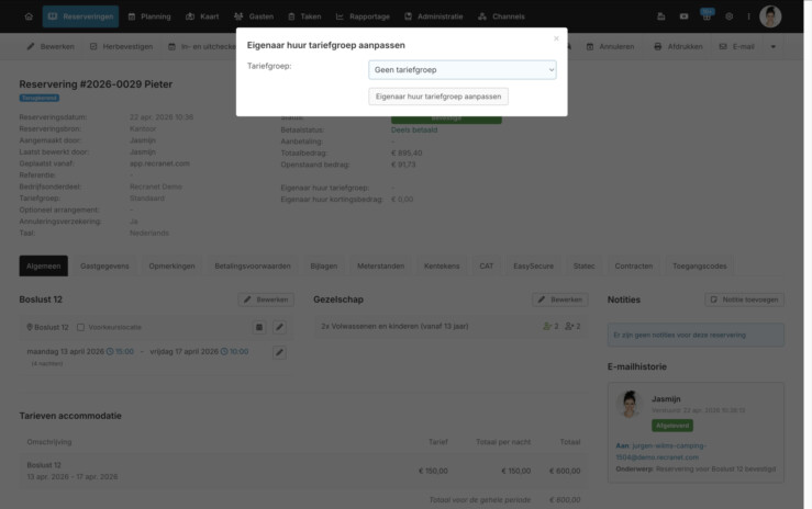 Afrekenmethode eigenarenafrekening per reservering reserveringssysteem