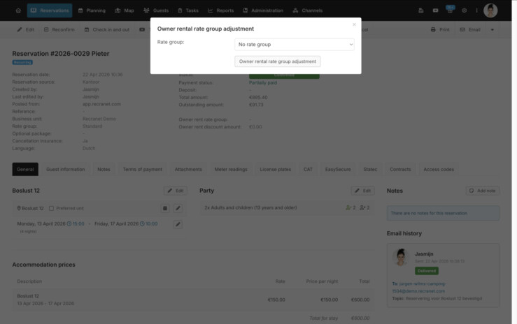 Owner settlement calculation per reservation reservation system