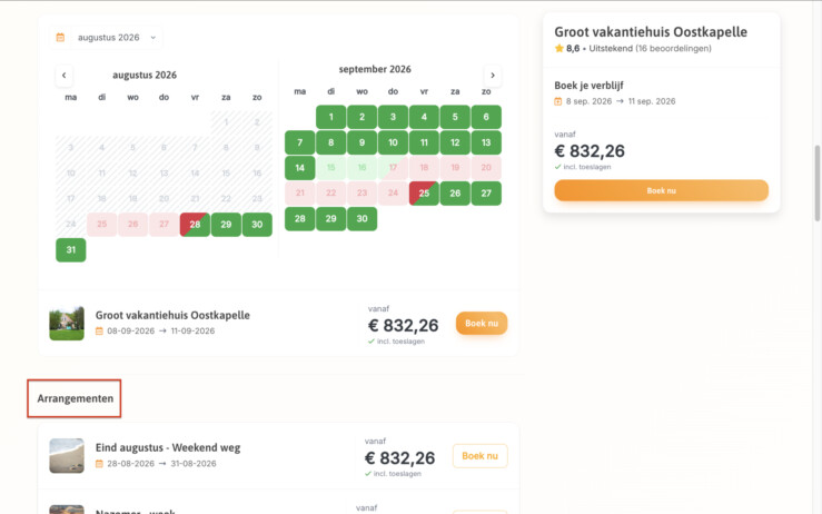 Reserveringssysteem arrangementen zichtbaarheid zoekenboek