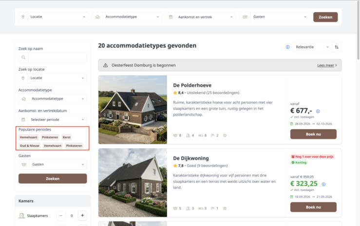 Reserveringssysteem uitgelichte periodes boekingsstraat
