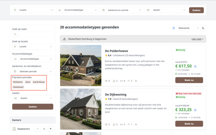 Reserveringssysteem uitgelichte periodes boekingsstraat