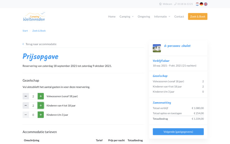 Reserveringssysteem zoek en boek prijsopgave