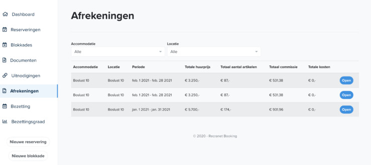 Reserveringssysteem eigenaren verhuur afrekening