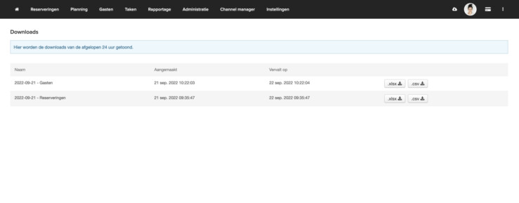 Reserveringssysteem export download overzicht