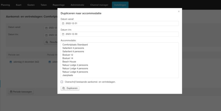 Aankomst- en vertrekdagen dupliceren