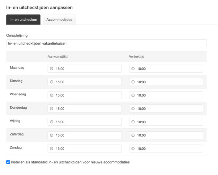 Online reserveringssysteem in- en uitcheck tijdschema