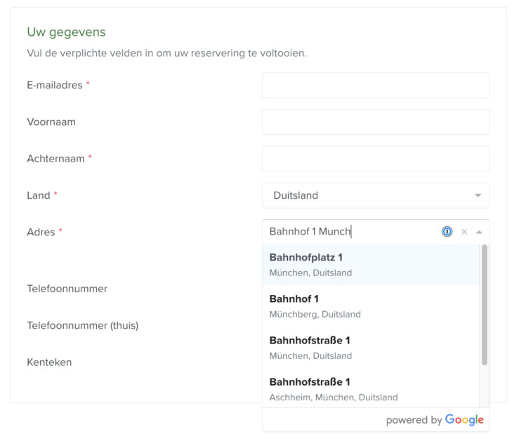 Reserveringssyteem zoek en boek adres herkenning