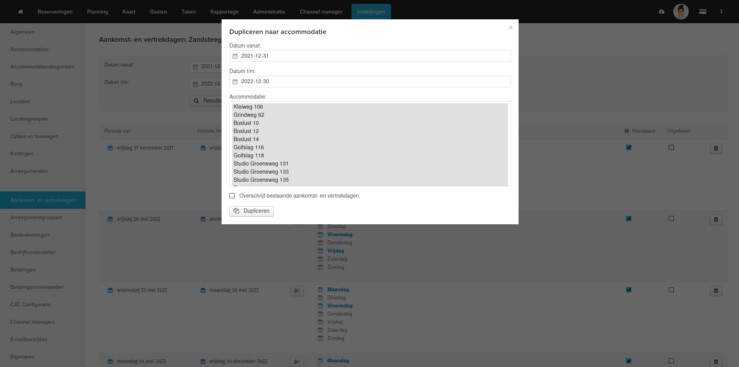 Aankomst- en vertrektijden dupliceren