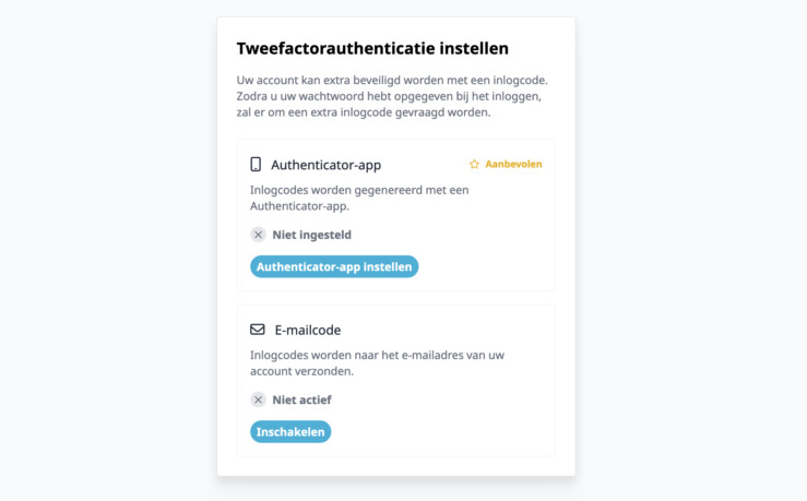 Online reserveringssysteem twee factor authenticatie instellen