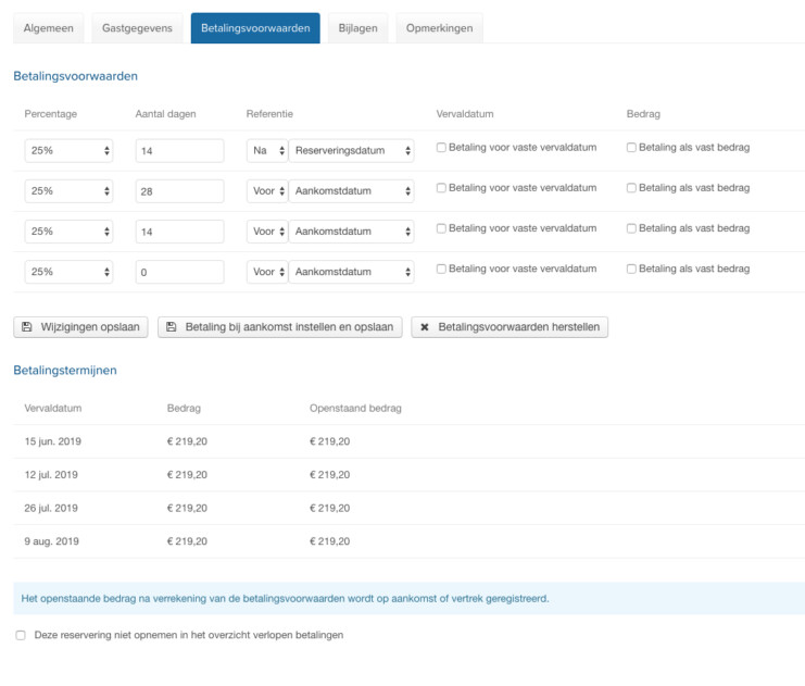 Online reserveringssysteem betalingsvoorwaarden en betalingstermijnen 2