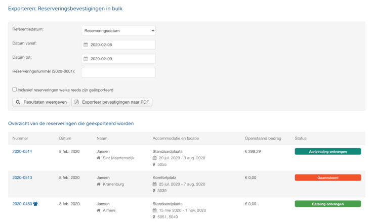 Online reserveringssysteem reserveringen
