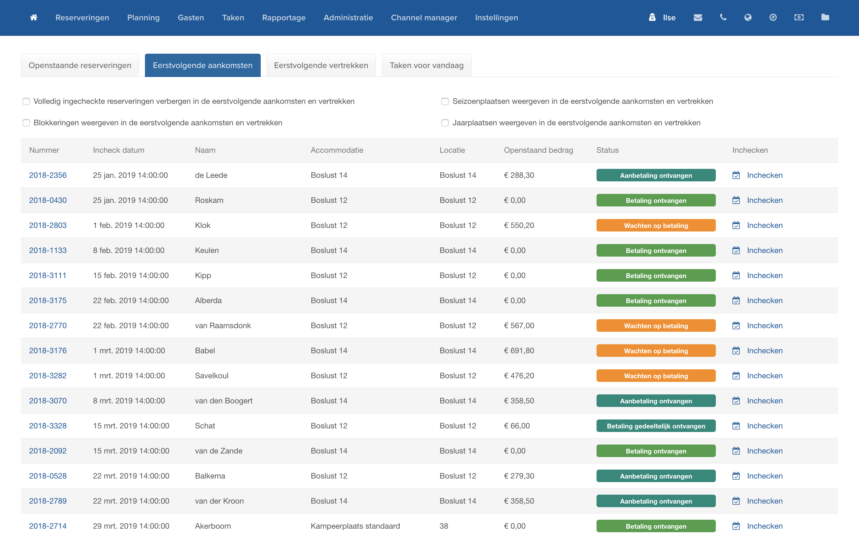 Reserveringen Beheren - Recranet - Online Reserveringssysteem